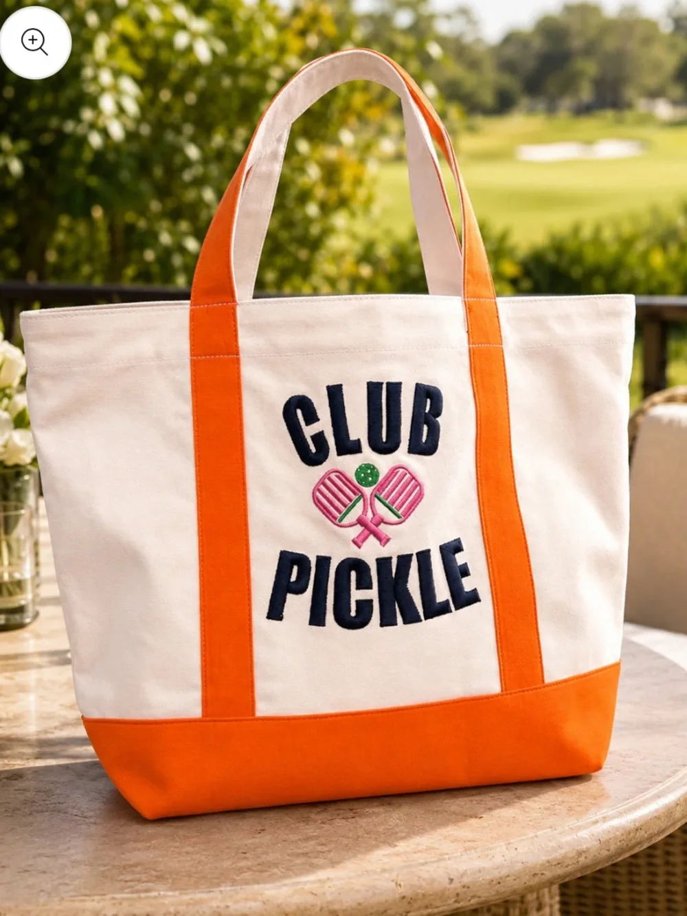 Club Pickle Oversized Canvas Tote in Orange & Cream